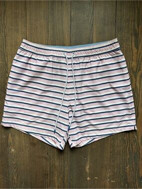 Bonobos Pink and Navy Striped Men’s Swim Trunks